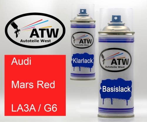 Audi, Mars Red, LA3A / G6: 400ml Sprühdose + 400ml Klarlack - Set, von ATW Autoteile West.